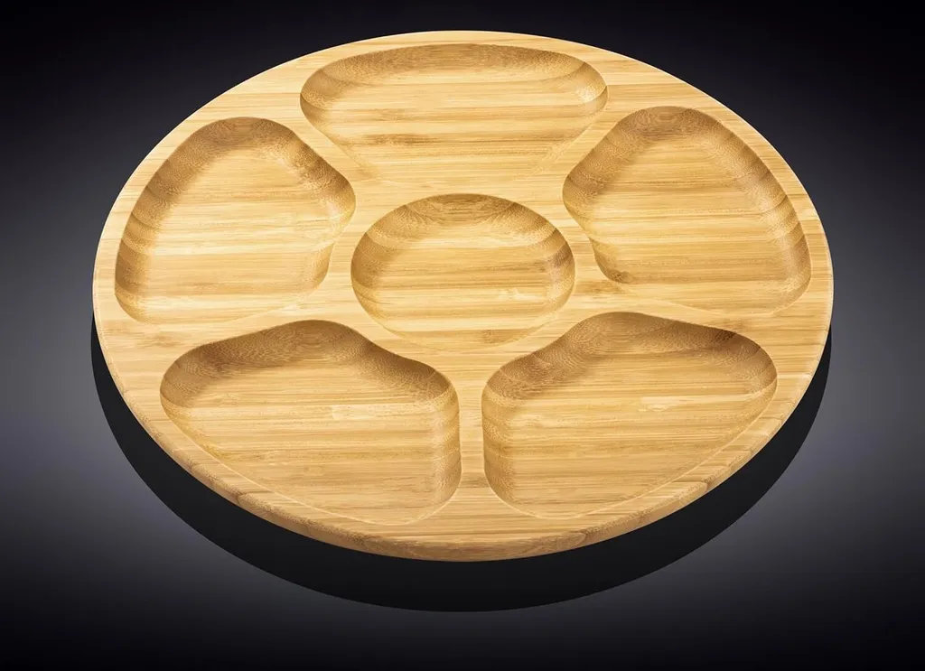 Plateau de service pour brunch et fromage en bambou Wilmax 38 cm rond