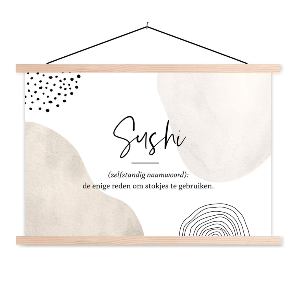MuchoWow Textilposter Sprichwörter - Sushi - Sushi definition - Zitate - Wörterbuch 120x80 cm mit holzfarbenen Rahmen - Aufhängeset