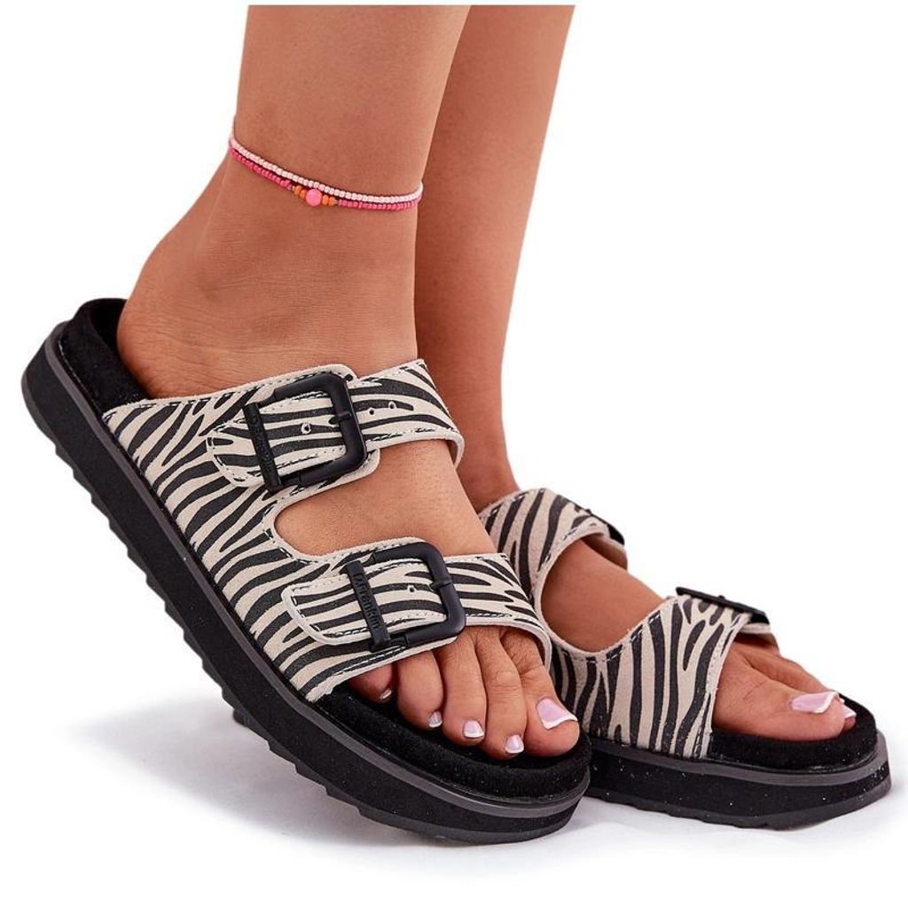 Wildleder Damen Sandalen Mit Schnallen D.Franklin DFSH405002 Zebra 40