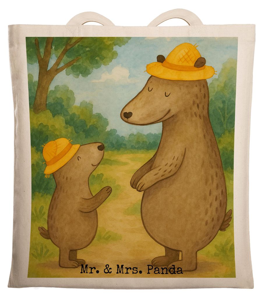 Mr. & Mrs. Panda Tote Bag Bären mit Hut Design - Weiß - Geschenk, Shopping Tasche, Family, Familie, dokumententasche, Vatertag, Muttertag, Laptop...