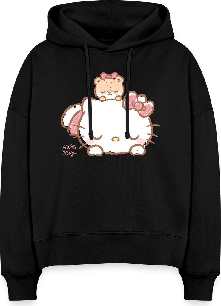 Spreadshirt Hello Kitty Mit Teddy Auf Dem Rücken Frauen Boxy Organic Hoodie, S, Schwarz