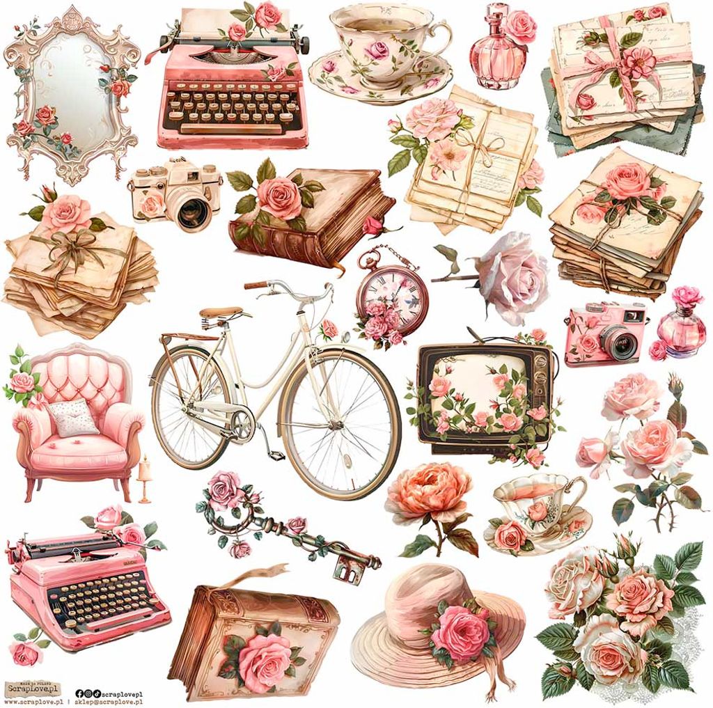 AUFKLEBER - ScrapLove - Roses Pink 1 - Rosen Rosa 1