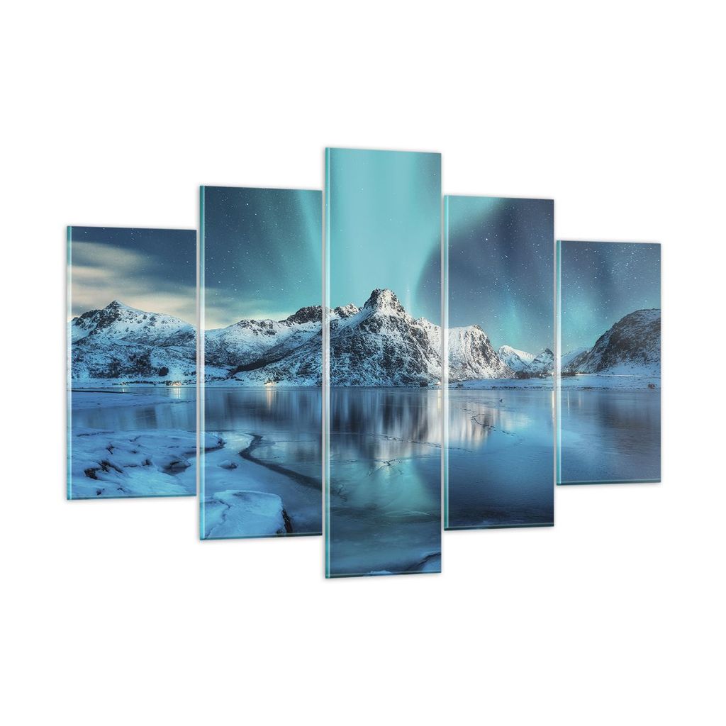 Bilder auf glas - 5 Teile - Morgendämmerung Polar Berge - 150x100cm - Glasbilder - Wandbilder - Bilder - Wanddekoration aus Glas - Glas Bilder - W...