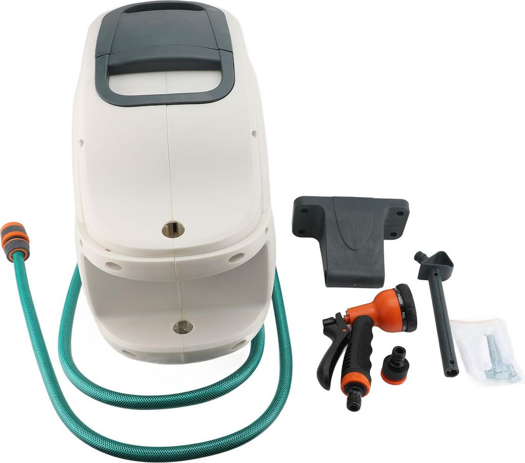 Einziehbarer Gartenschlauchaufroller mit automatischer langsamer Rücklaufsperre in beliebiger Länge, Wandmontage mit 8-Muster-Düse, 100-Fuß-Aus...