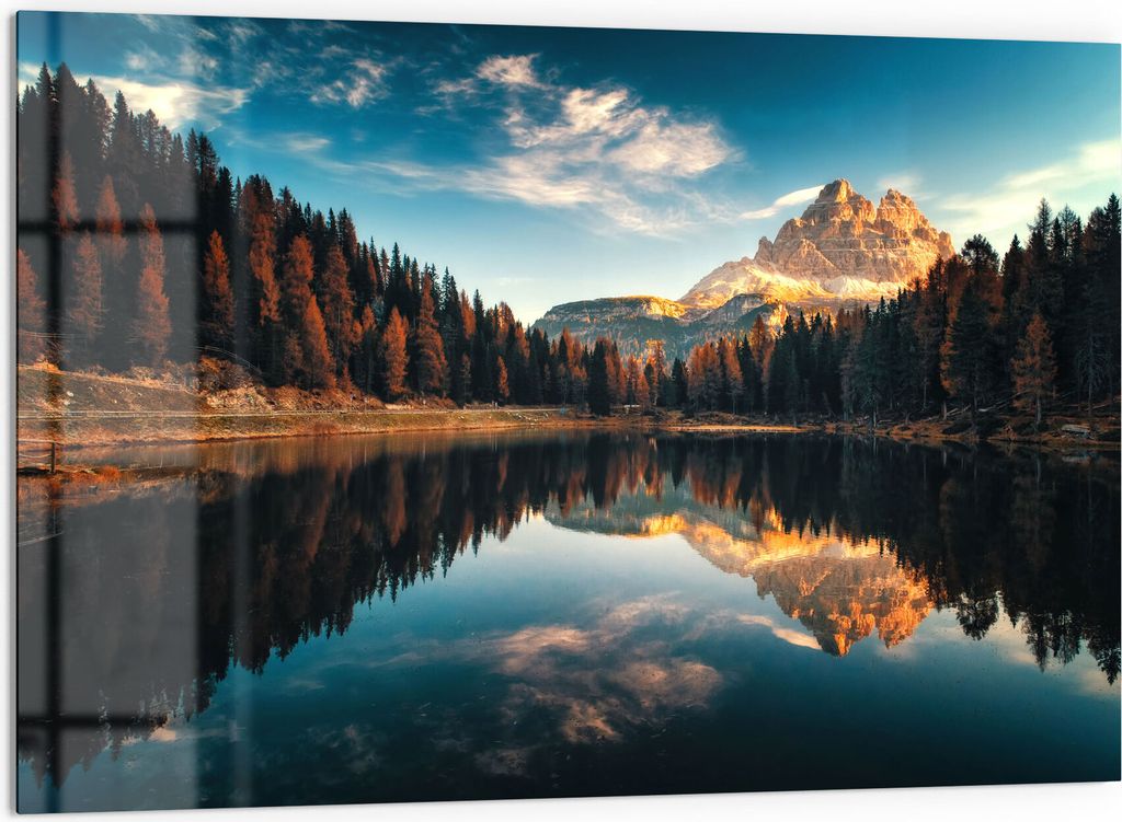 DEQORI Küchenrückwand Glas 60x40 cm 'Lago Antorno Panorama' Spritzschutz Bad Rückwand