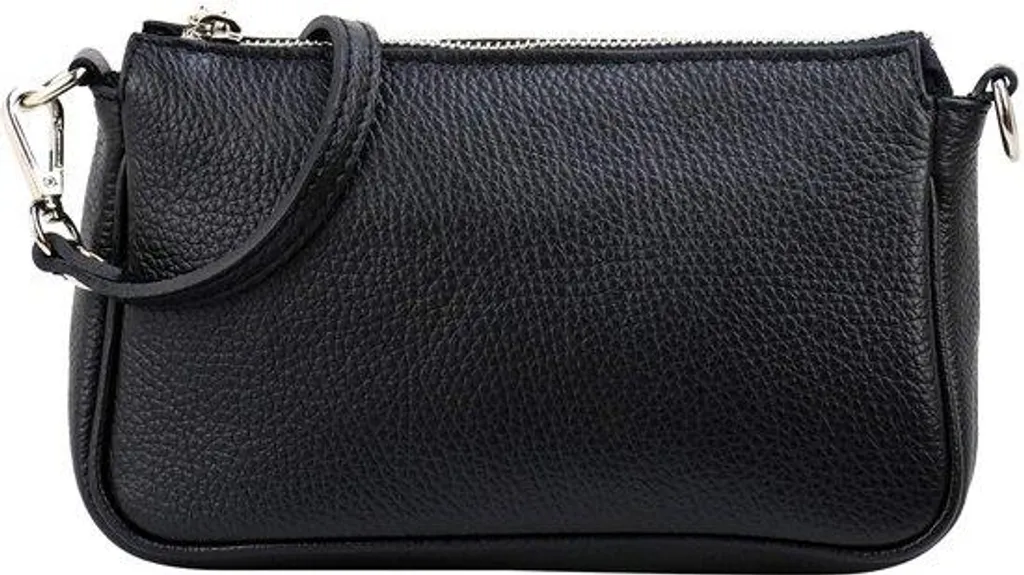 Petite pochette de soirée en cuir noir - Sac bandoulière format compact