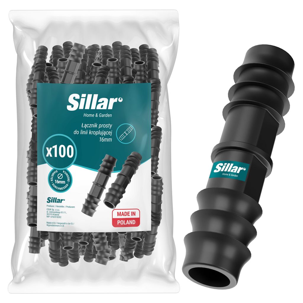 Sillar Gerade Verbinder 16 mm für Tropfbewässerung – 100x Schlauchverbinder