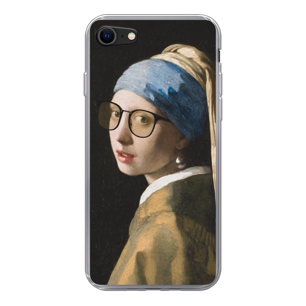 MuchoWow Handyhülle Schutzhülle Hülle für iPhone SE 2022 Das Mädchen mit dem Perlenohrring - Vermeer - Brillen Silikon Softcase Handy Hülle...