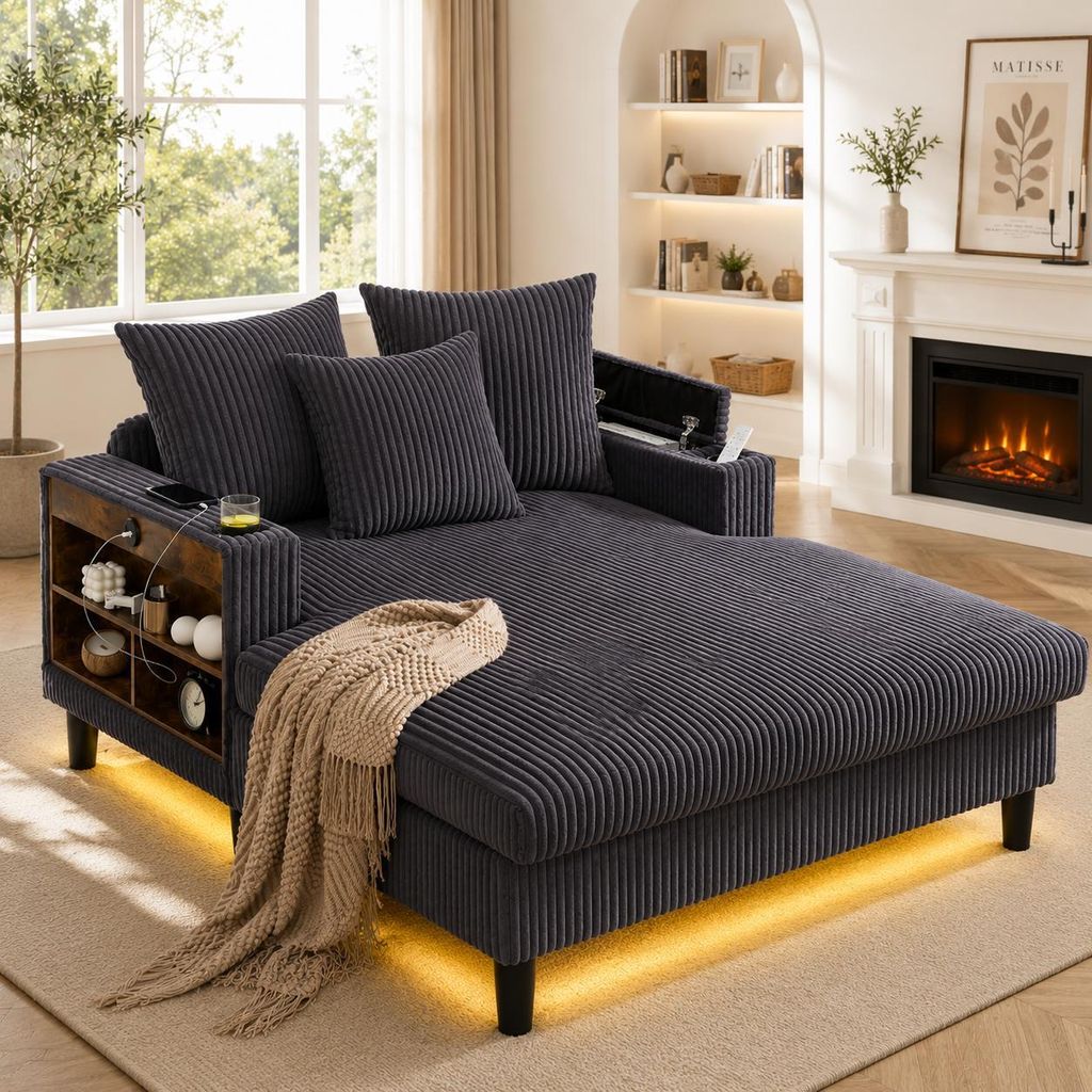Multifunktionale Cord-Lounge mit Chaiselongue & großer Produktbild 