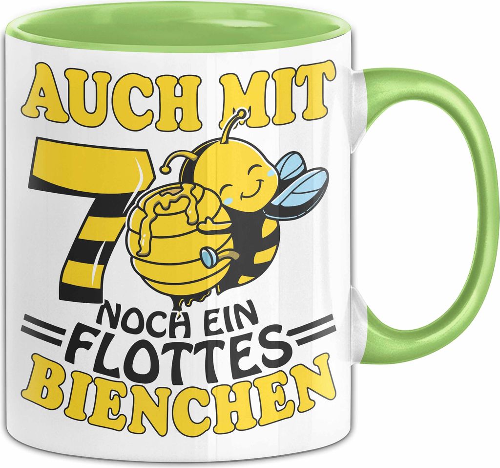 70. Geburtstag Tasse Geschenk Frauen Oma Großmutter Geschenkidee 70Er Bienen Auch Mit 70 Noch Ein Flottes Bienchen (Grün)