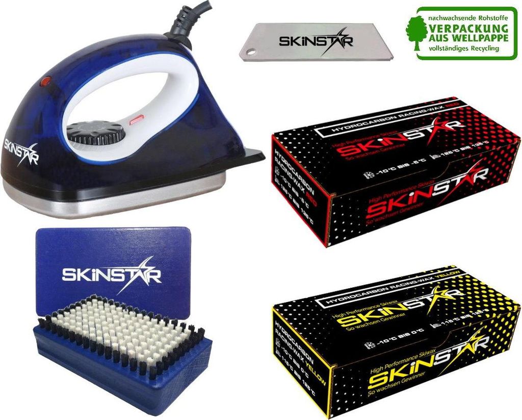 SKINSTAR Starter Ski Wachs Set, Wachsbügeleisen Bürste Hydrocarbonwachs Kit