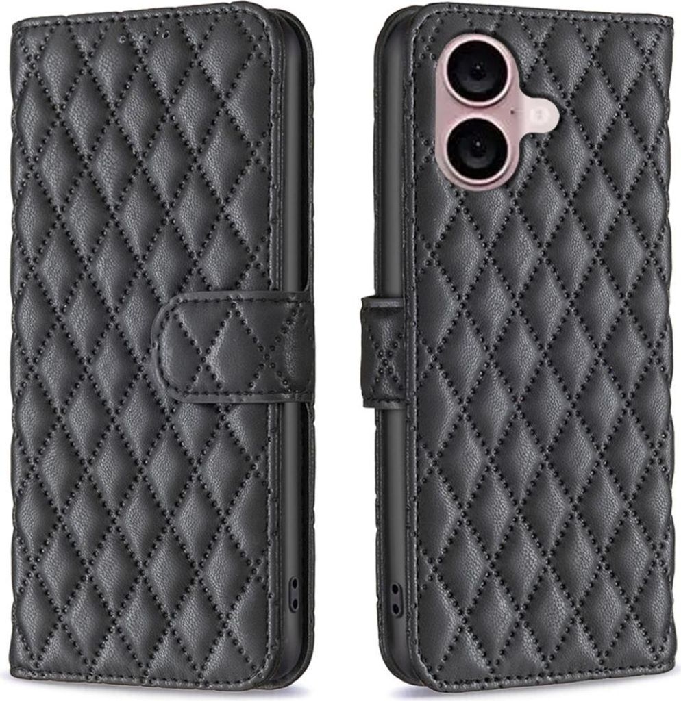 iPhone 16 Hülle - BINFEN Rhombus Klapphülle - Schwarz