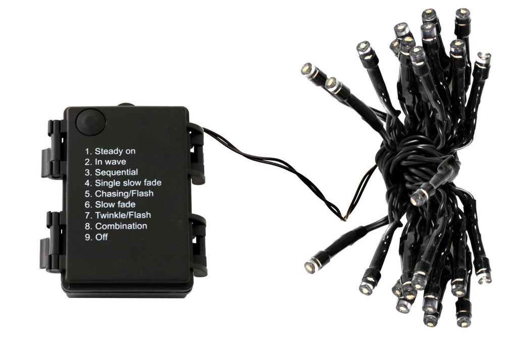 W Lichterkette 24 LED mit Timer, 8 Funktionen, innen/außen, batteriebetrieben