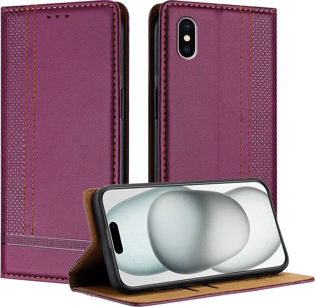 Custodia iPhone XS / X in Pelle Viola con Supporto - Qualità Premium