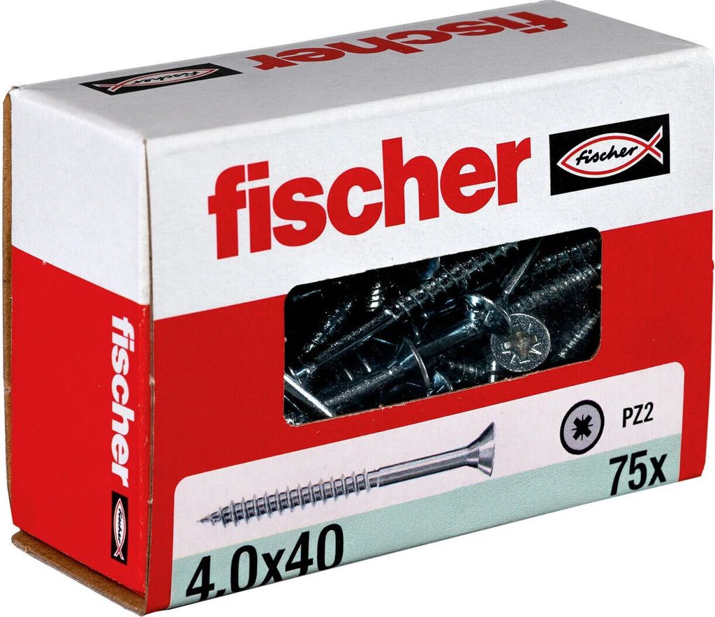 fischer Schrauben Holz Senkkopf Carbon steel PZ2 - FSPII CZP 4,0 x 40mm 75 Stk