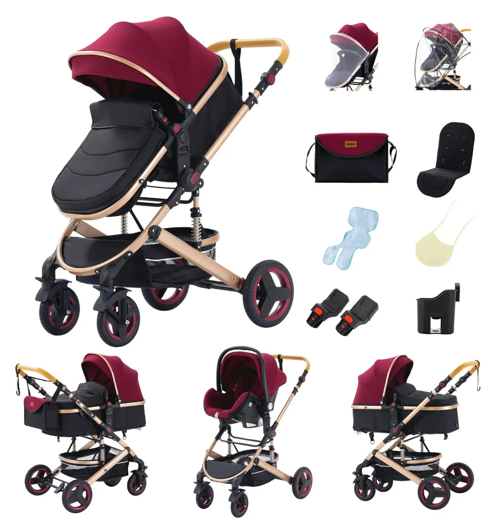 Poussette 3 en 1 530 rouge pliage facile pour petits coffres auto