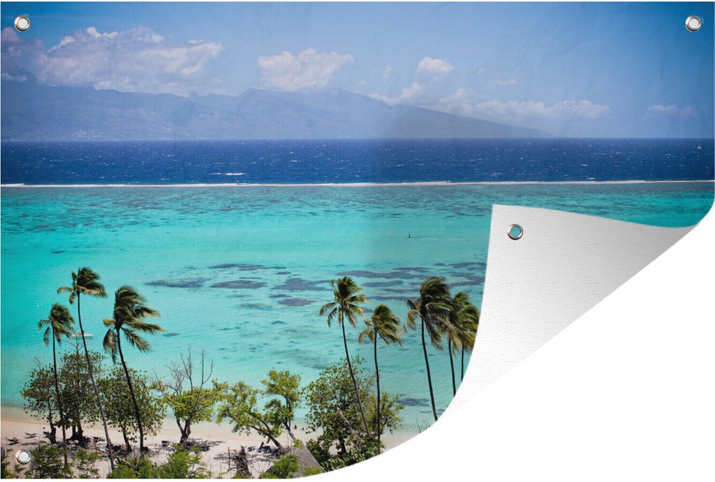MuchoWow 120x80 cm Outdoor-Poster Gartendeko Sichtschutz Garten Poster für den Garten Palmen an der Küste von Moorea in Französisch-Polynesien