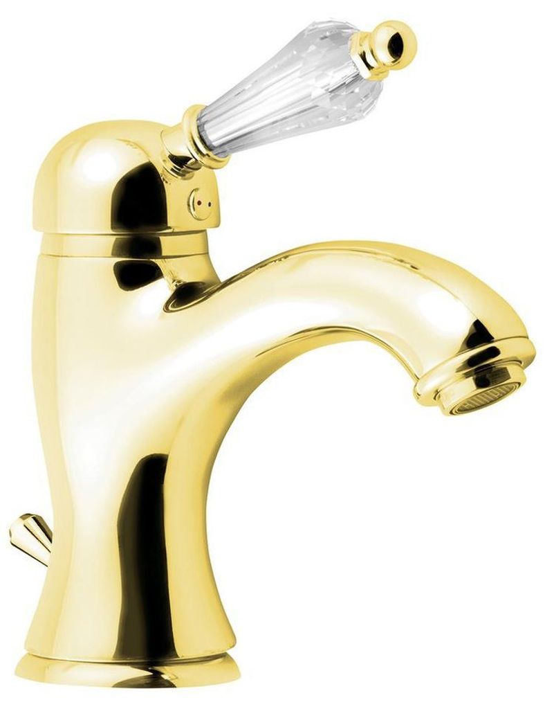 Sapho KIRKÉ CRYSTAL Waschtischarmatur mit Ablauf, kristallen Hebel, Gold