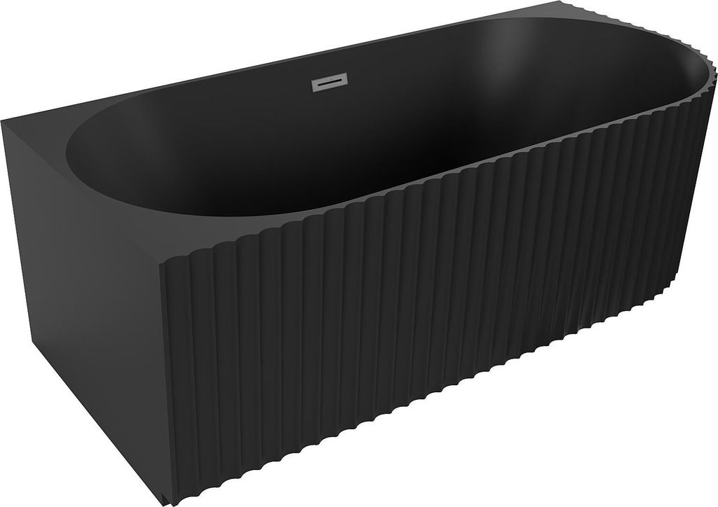Mexen Gia freistehende Eckbadewanne geriffelt links 150 x 75 cm, schwarz matt, Überlauf Gun Metal - 52701507571L-95