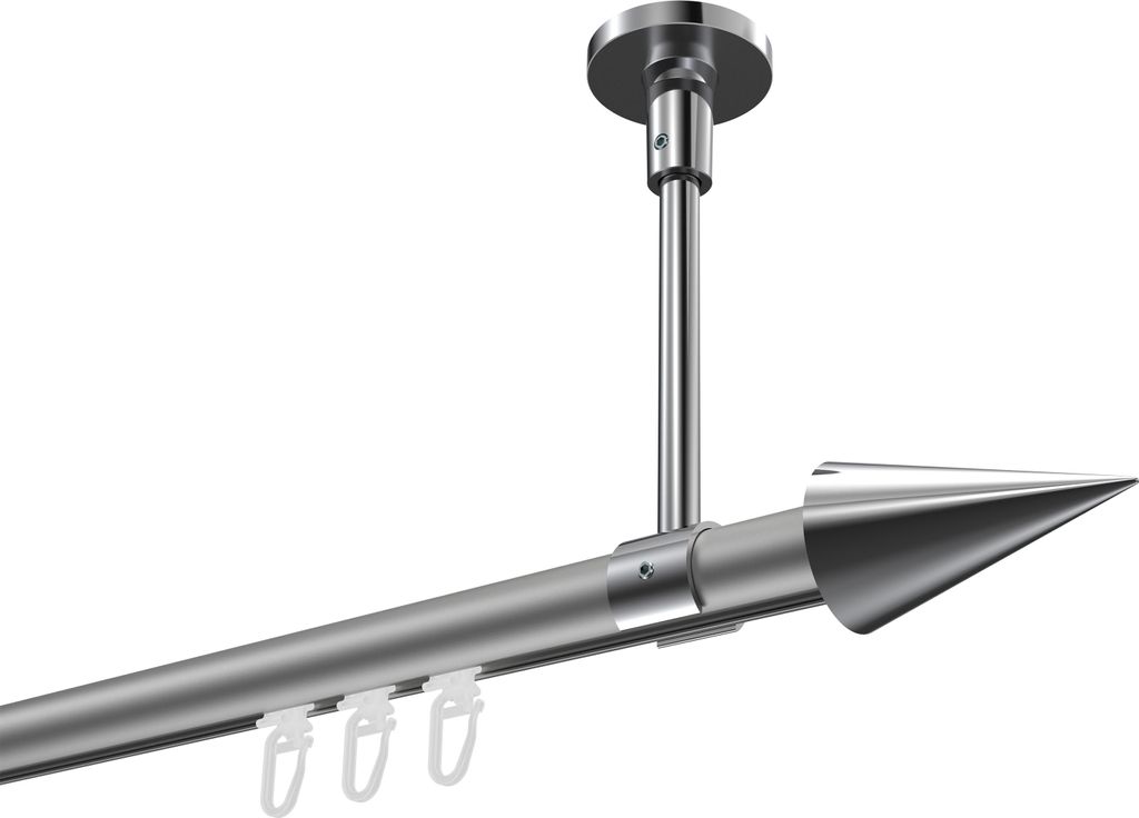 Interdeco Innenlaufstange / Gardinenstange mit Innenlauf Silbergrau / Chrom, Typ Sonette Savio (Kegel) Deckenmontage, 20 mm Ø 1-läufig, 480 cm