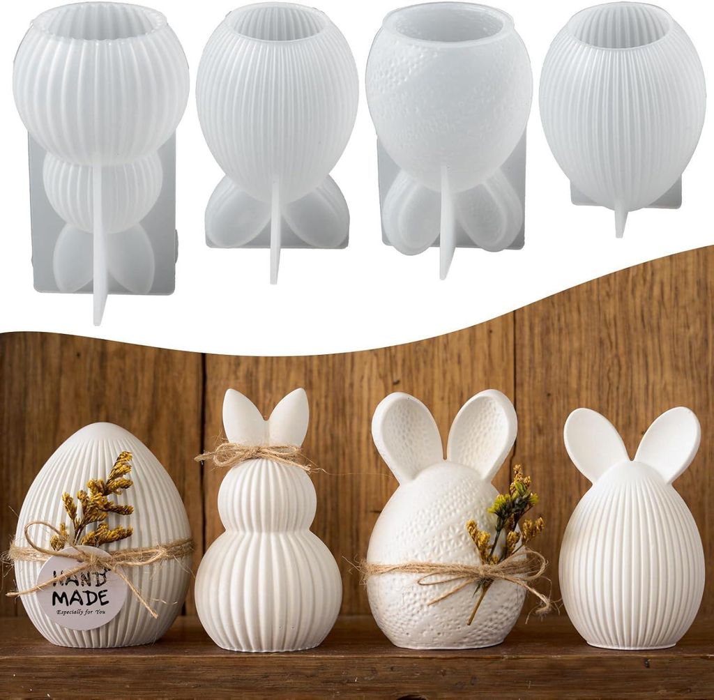Silikon-Osterform, Formen zum Gießen von Osterhasen, Kaninchen für DIY-Gips- und Sojawachs-Gießverfahren (4 Stück)
