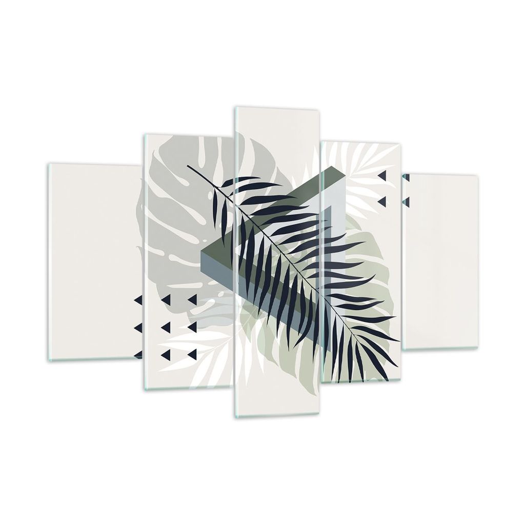 Bilder auf glas - 5 Teile - Monstera Palme Grafik - 150x100cm - Glasbilder - Wandbilder - Bilder - zum Aufhängen bereit - Wanddekoration aus Glas ...