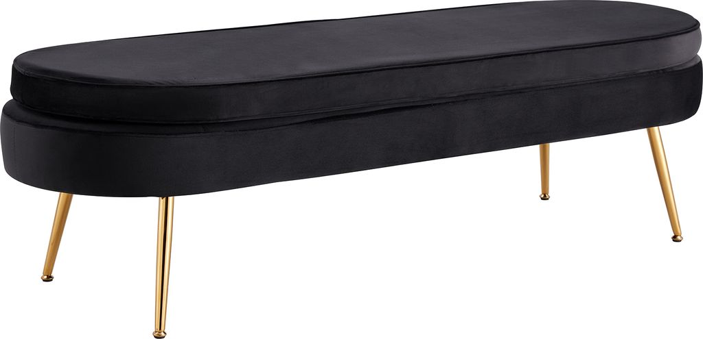 SalesFever Sitzpouf oval lang | mit hohem Sitzkissen | Bezug Samt | Beine Metall | B 142 x T 45 x H 41 cm | schwarz – goldfarben