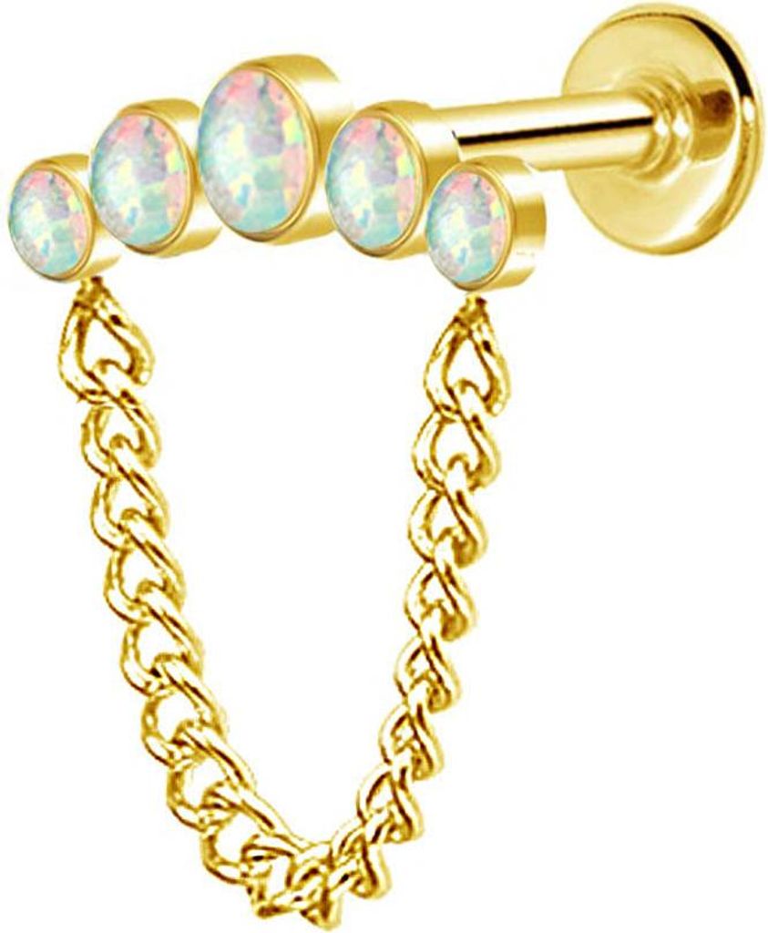 viva-adorno Helix Tragus Ohr Cartilage Knorpel Piercing Stecker Bogen Kristall Zirkonia Opal Kette Kettchen Ohrstecker Z594 , Opal