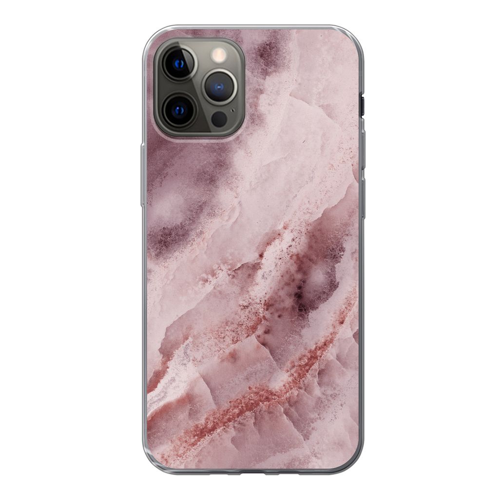 MuchoWow Handyhülle Schutzhülle Hülle für iPhone 12 Pro Naturstein - Rosa - Luxus Silikon Softcase Handy Hülle - Abdeckung