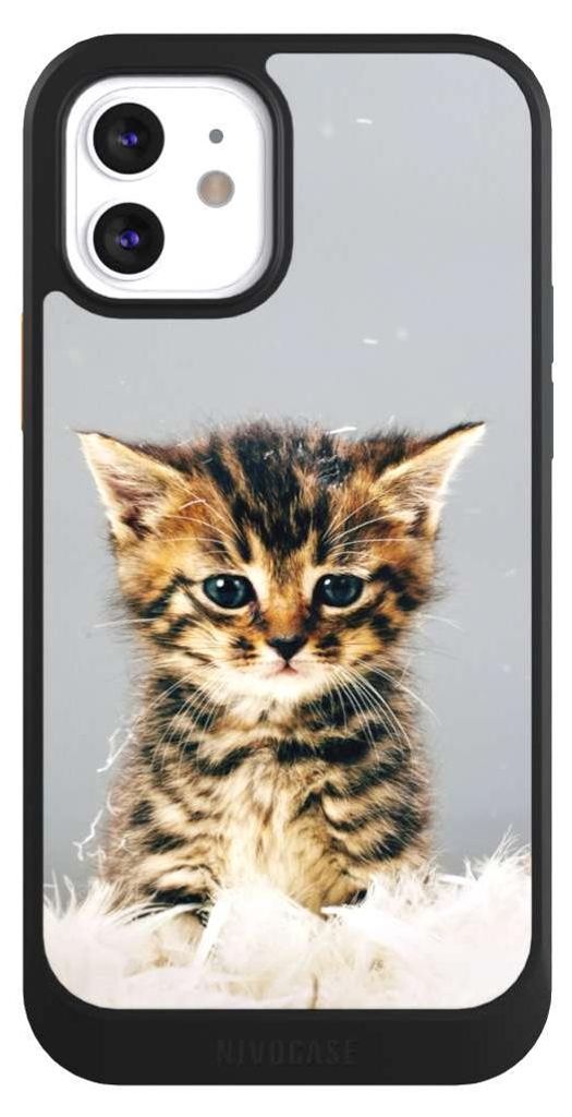NIVOCASE Hülle für Apple iPhone 12 Handyhülle NIVOcore Case Schwarz Feder Haustier Katze