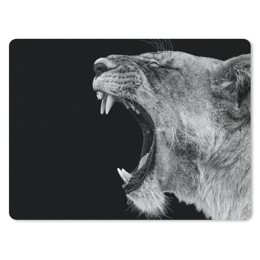 MuchoWow Mauspad Mousepad Tiere - Löwe - Schwarz - Weiß - Porträt 40x30 cm - Mousepads - Maus Mat - Pad - Mausunterlage - Anti Rutsch