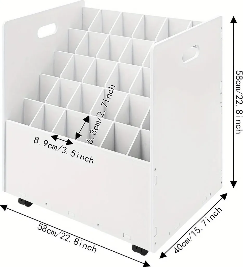 Chariot de rangement pour plans et affiches blanc avec 30 compartiments