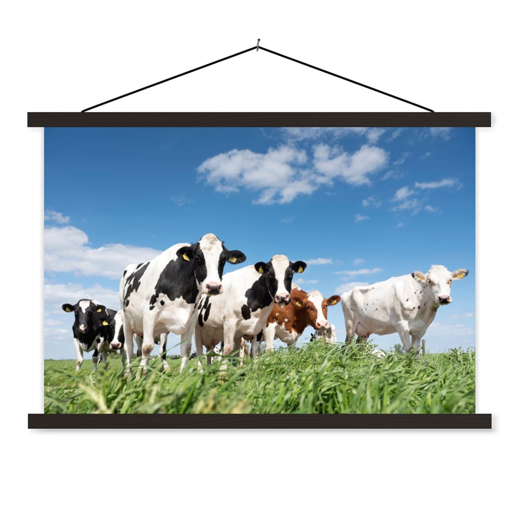 MuchoWow Textilposter Kühe - Landleben - Weide - Natur - Tiere 90x60 cm mit schwarzem Rahmen - Aufhängungssatz