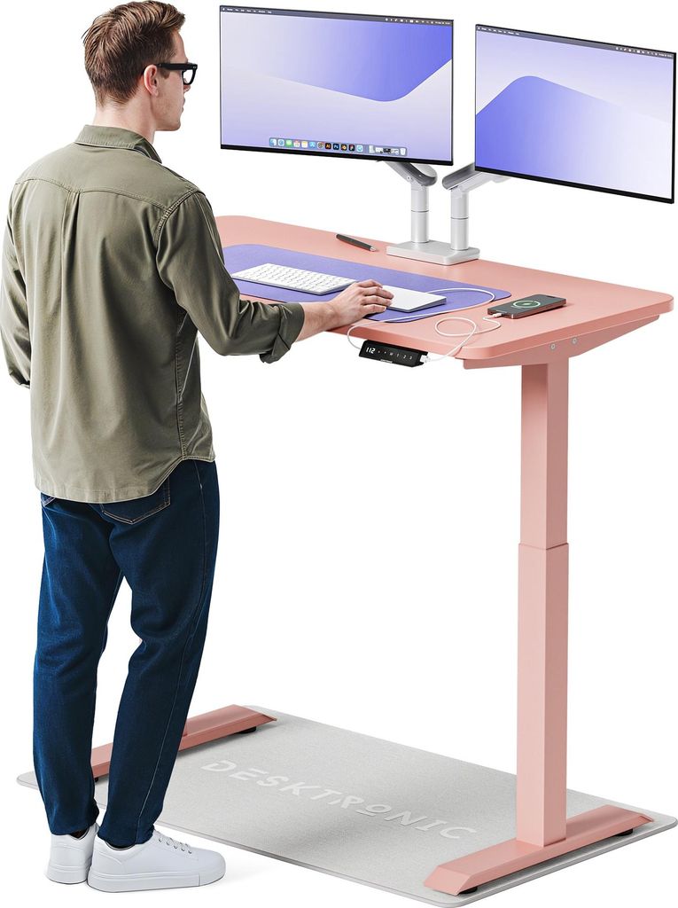Desktronic HomeOne Elektrisch höhenverstellbarer Schreibtisch 120x60cm Rosa/Rosa mit Memory-Funktion, Anti-Kollisions Technologie, USB-A und USB-C...