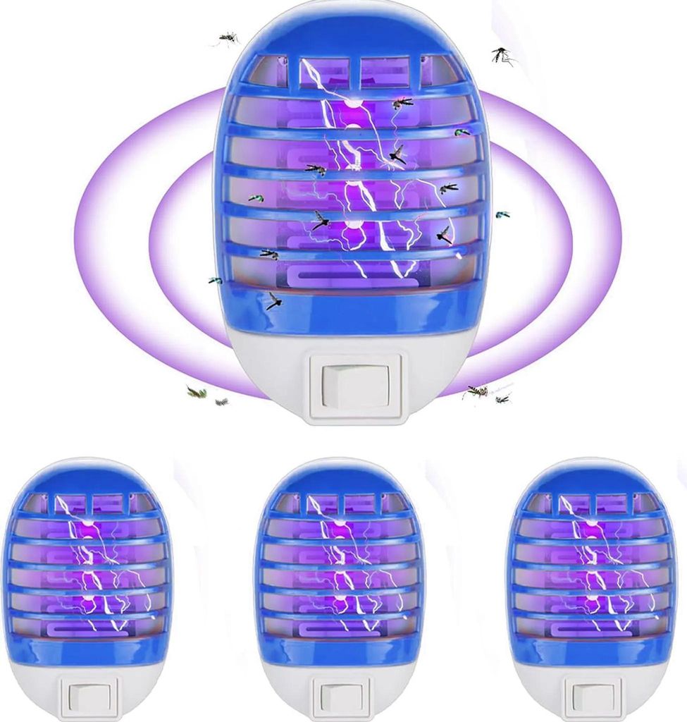 4er Set, Mückenvernichter Lampe Blau, geräuschlos, 90% Mückentötungsrate, UV-LED, steckbar, sicher für Babys & Schwangere, energiesparend, Wan...