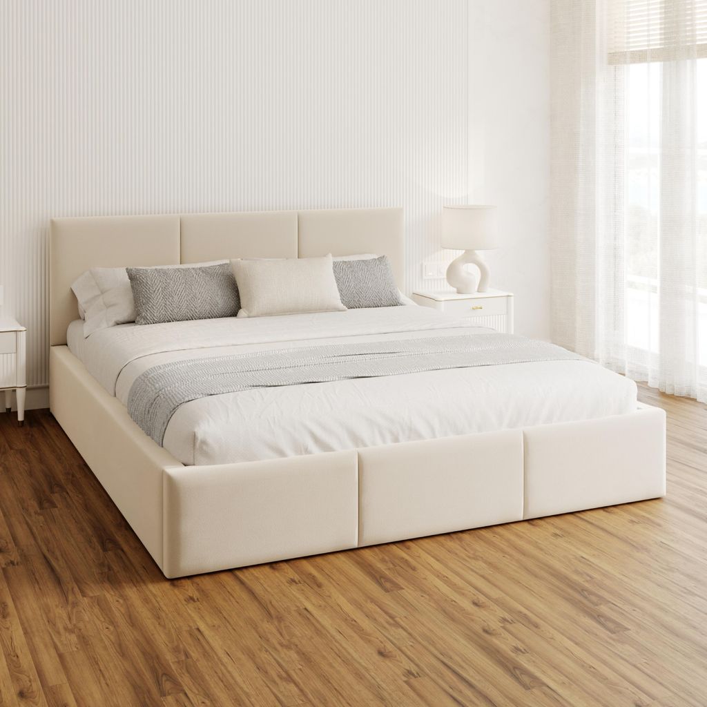 FDM Bett AMBER Paris 180x200 cm Polsterbett mit Lattenrost aus Metall Bettkasten Stauraumbett Samt cream