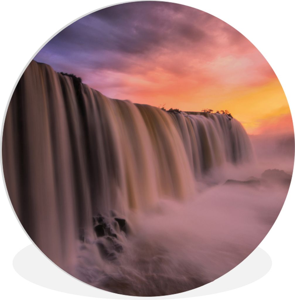 MuchoWow Rundes Wandbild - Runde Bilder Wasserfall - Sonnenuntergang - Natur Ø 90 cm Kreis Wanddekoration Kunststoff - Wandkreis - Wandschmuck -...