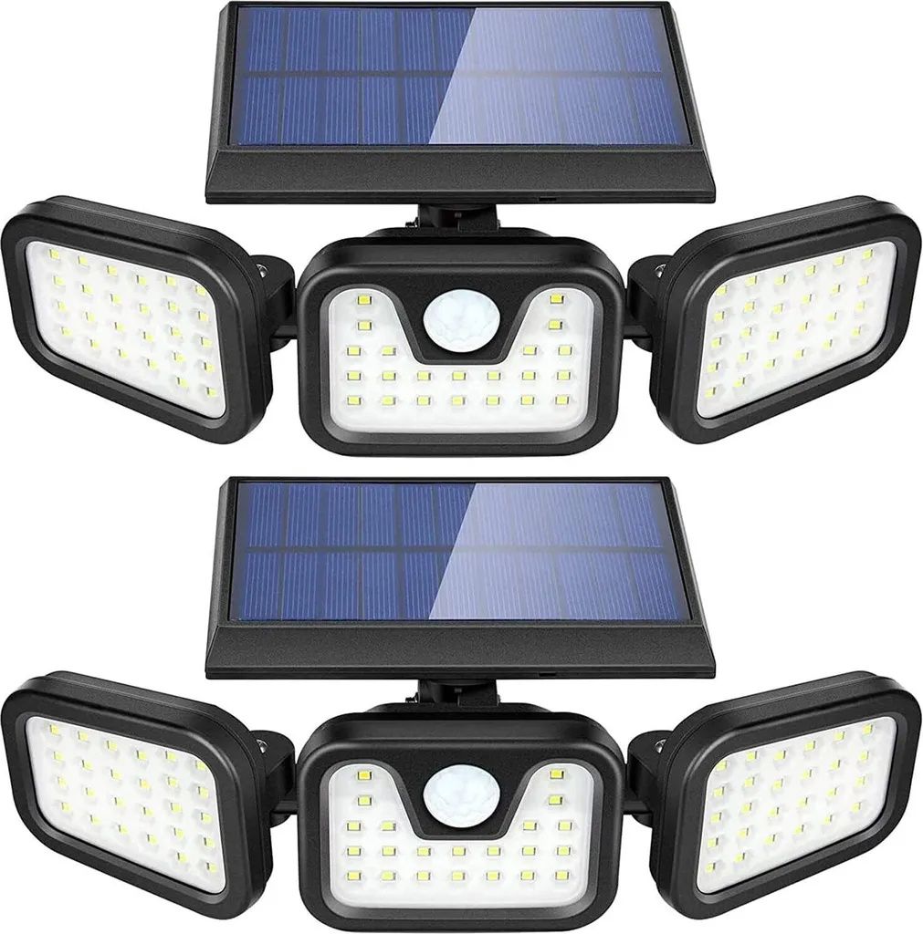 2er Solarlampen für außen mit Bewegungsmelder Solarleuchten für außen LED Strahler Außen 74LED Aussenleuchte Solar Außenwandleuchten 360 Drehbar