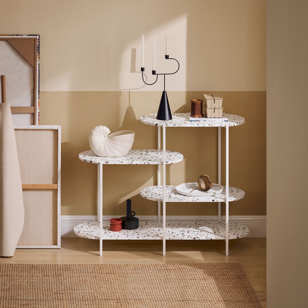 SoBuy Konsolentisch Metall Flurtisch Sideboard Dekotisch Sofatisch Mehrzweckschrank Standregal Marmor weiß FSB89-W