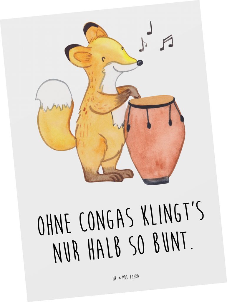 Mr. & Mrs. Panda Postkarte Bunte Congas - Weiß - Geschenk, Instrument, Latin, Grußkarte, Musik, Fotokarte, Lateinamerikanische, kubanische, Lerne...