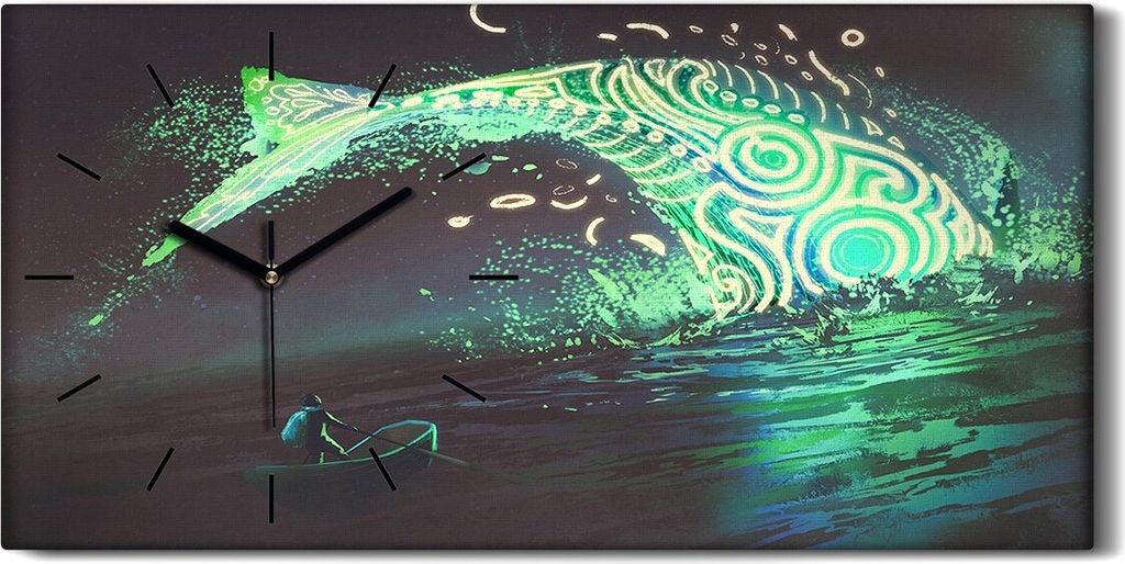 Küchenuhr Bürouhr Leinwand Uhr 60x30 Landschaft Mannes auf dem Boot Fisch - schwarze Hände