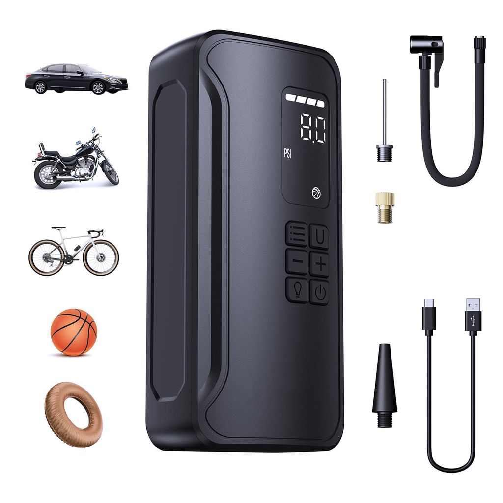 Tragbare Elektrische Luftpumpe, 150PSI Mini Fahrradpumpe mit LED-Licht Kompressor Reifenpumpe mit Akku für Auto/Fahrrad/Ball/Motorrad