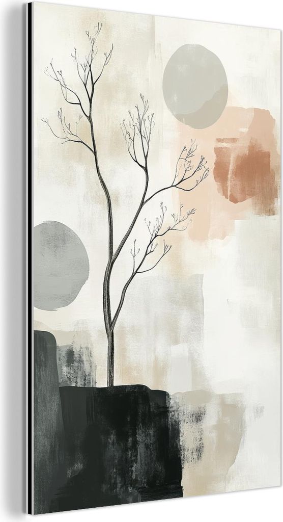 MuchoWow Wanddekoration Metall Metallbild Wandkunst 80x120 cm Wabi sabi - Beige - Pflanze MuchoWow Aluminium Gemälde - Bilder
