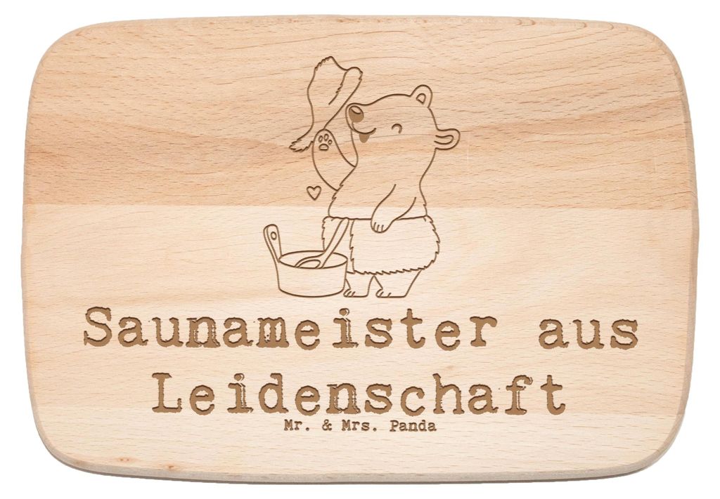 Mr. & Mrs. Panda Holzbrett Saunameister Leidenschaft - Transparent - Geschenk, vesperbrettchen, massivholzbrett, Schneidebrett, Frühstücksbrett, ...