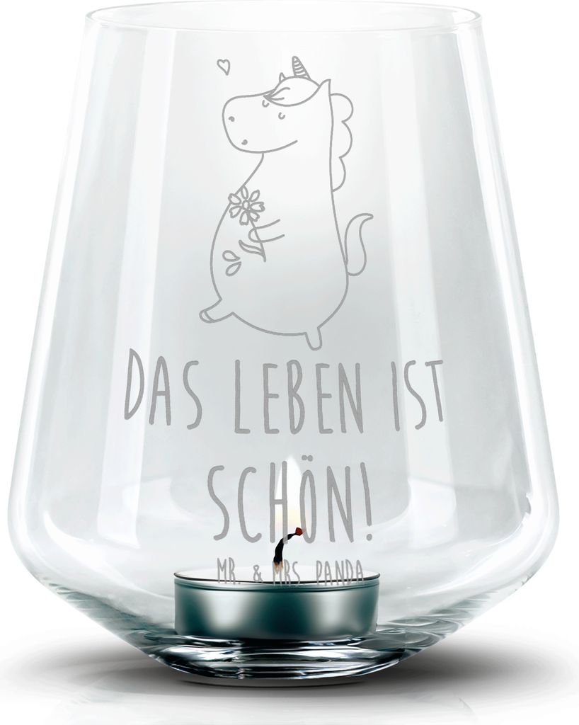 Mr. & Mrs. Panda Kerzenhalter Glas Einhorn Spaziergang - Transparent - Geschenk, Unicorn, Einhörner, Laterne, Deko Windlicht, Teelichthalter, Blum...