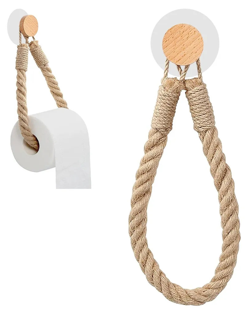 Support papier toilette corde déco marine pour salle de bains et WC