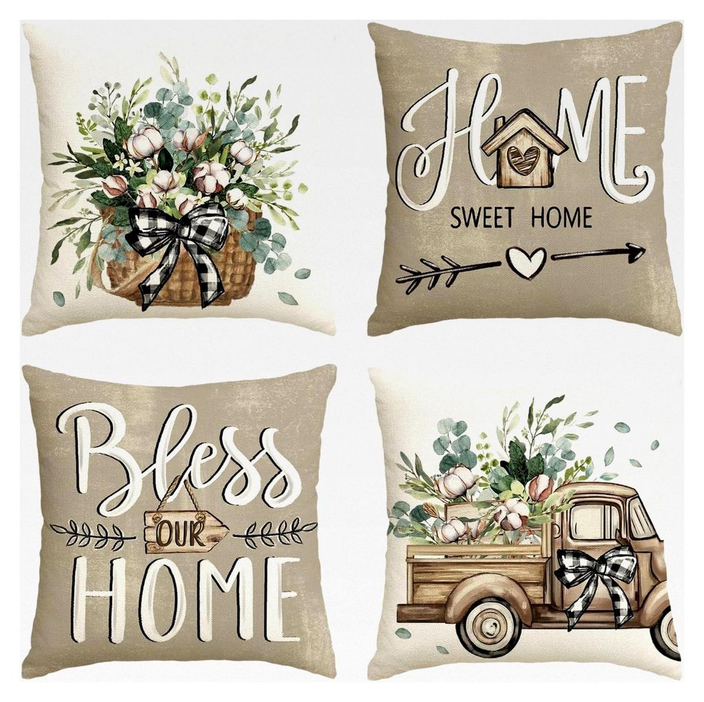 Eukalyptusblätter Blumenkorb Kissenbezüge 4er Set, 40x40 cm Zierkissenbezug für das Wohnzimmer