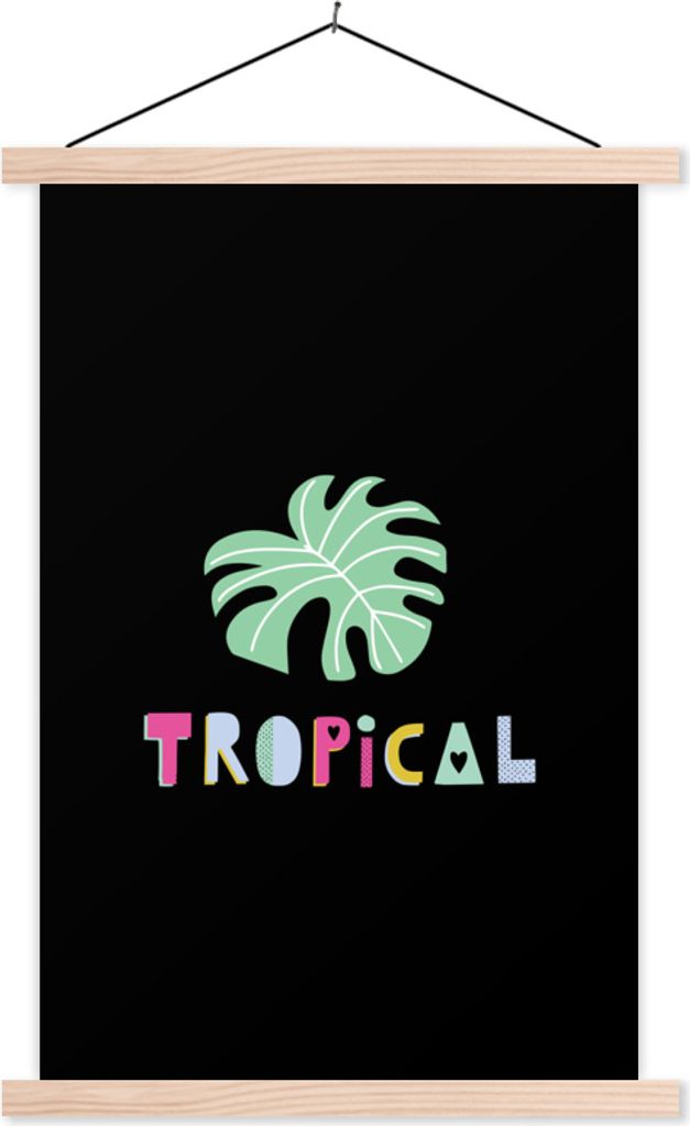 MuchoWow Textilposter Tropical - Sommer - Schwarz 120x180 cm mit holzfarbenen Rahmen - Textil-Plakat