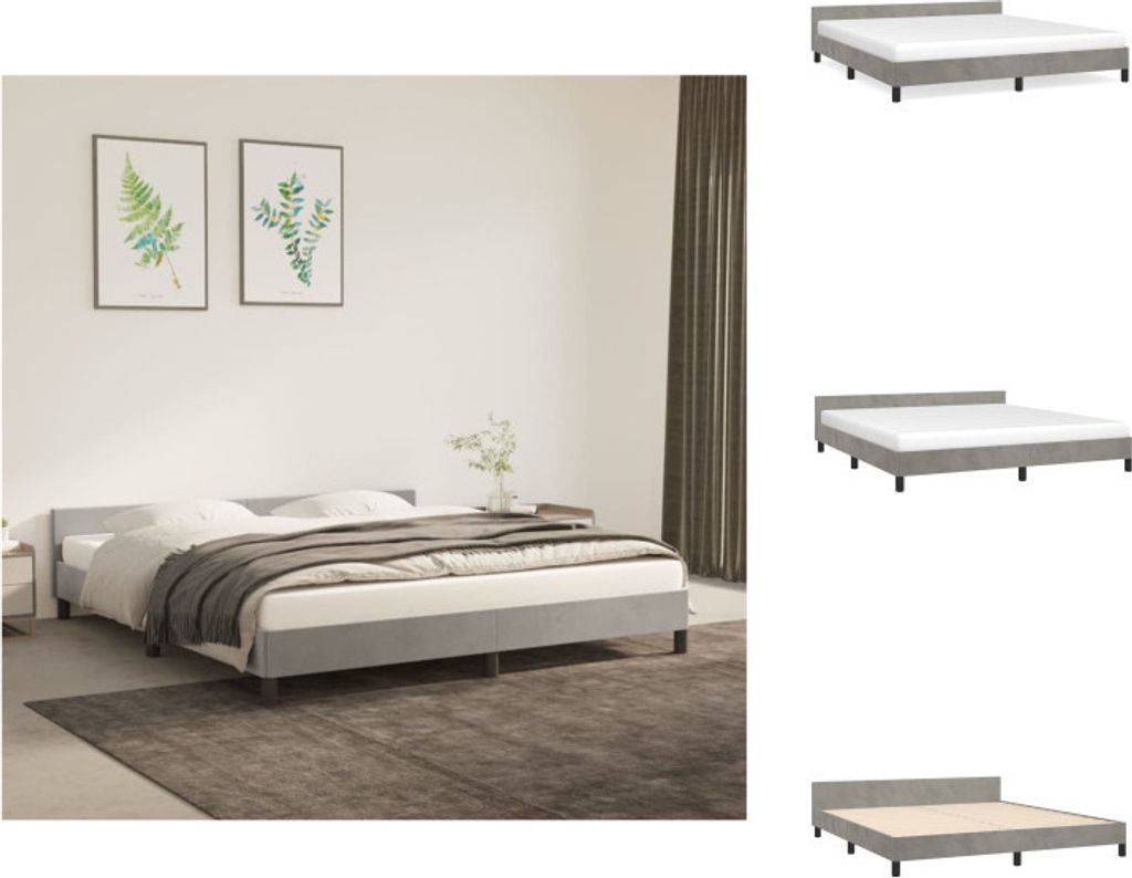 vidaXL Bettgestell mit Kopfteil Hellgrau 180x200 cm Samt - Betten & Bettgestelle