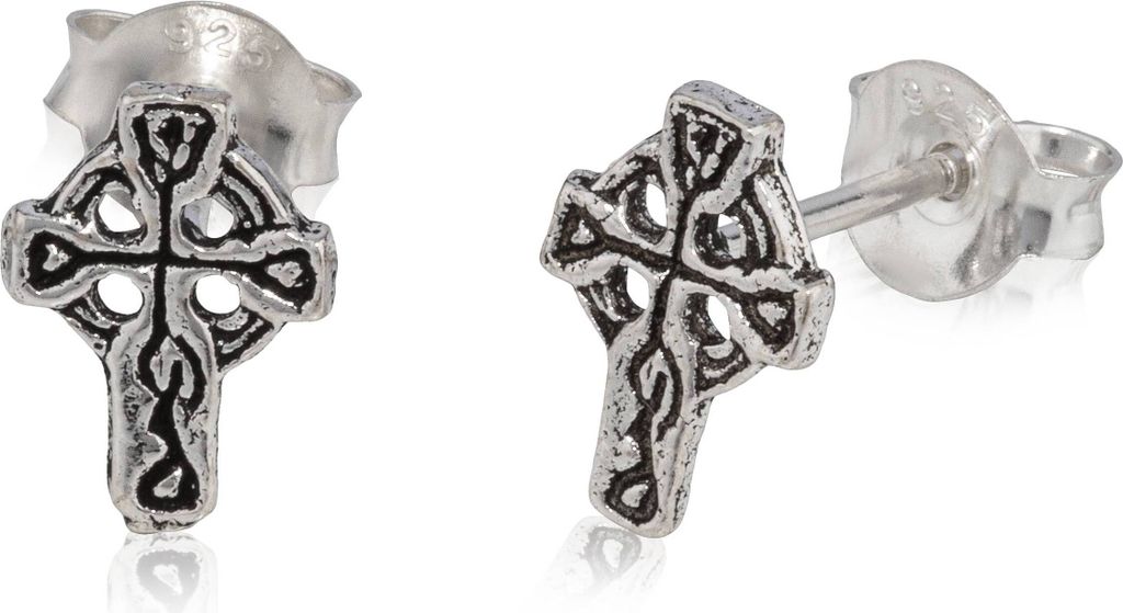 Paar Keltenkreuz Ohrstecker 925 Silber Oxidiert 9x6mm Ohrringe Gothic Ohrschmuck